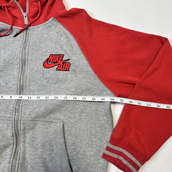 Nike Air Red And Grey Zip Up Hoodie Mens Size Medium Retro Embroidered Logo - Picture 8 of 11